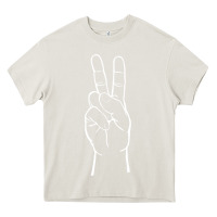 Cream peace sign two fingers hand gesture symbol illustration t shirt Heavy Core Tee - linhVisuals