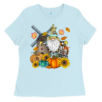 Baby Blue Happy Fall Ladies Tee - CowhideDigitalArt