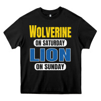 Wolverine On Saturday Lion On Sunday Fans Detroit Vintage Pullover Hoo Heavy Core Tee | Teevron