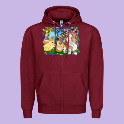 Easter Farm Chicks And Bunny Zipper Hoodie Designed By Ranaportraitstore