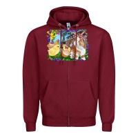 Burgundy easter farm chicks and bunny Zipper Hoodie - RanaPortraitStore