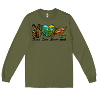 Army Green Peace Love Brown Trout Long Sleeve Tee - LillyAllenDesigns