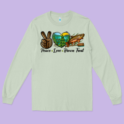 Peace Love Brown Trout Long Sleeve Tee Designed By Lillyallendesigns