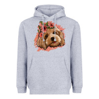 Heather Grey cockapoo floral pink glitter Heavyweight Hoodie - Jasminsmagicworld