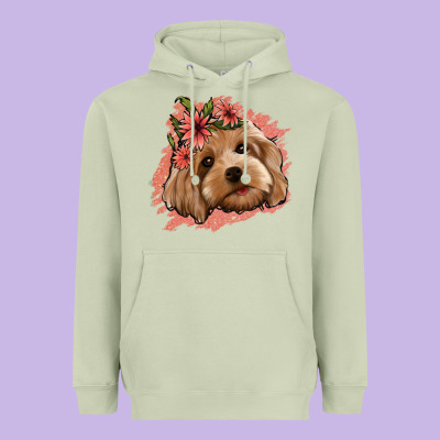 Cockapoo Floral Pink Glitter Heavyweight Hoodie Designed By Jasminsmagicworld