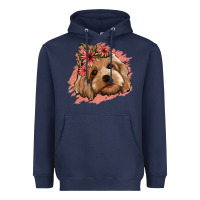 Navy cockapoo floral pink glitter Heavyweight Hoodie - Jasminsmagicworld