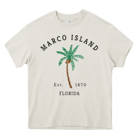Cream womens marco island florida colorful palm tree retro novelty art v nec Heavy Core Tee - linhVisuals
