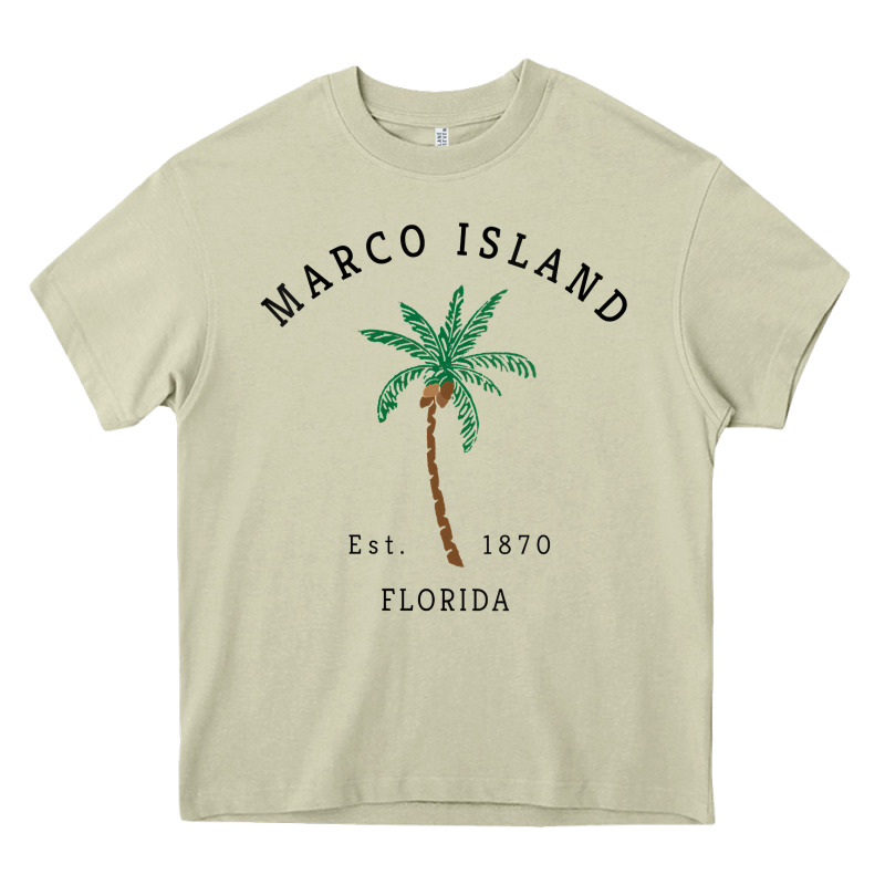 Womens Marco Island Florida Colorful Palm Tree Retro Novelty Art V Nec Heavy Core Tee by linhVisuals | Teevron