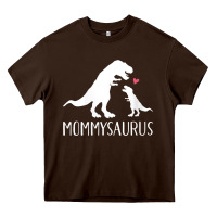 Chocolate Brown womens mommysaurus mom and baby dinosaur v neck t shirt Heavy Core Tee - linhVisuals