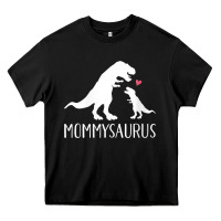 Black womens mommysaurus mom and baby dinosaur v neck t shirt Heavy Core Tee - linhVisuals