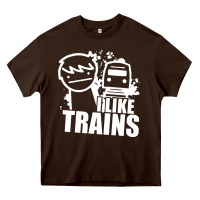 Chocolate Brown i like trains Heavy Core Tee - linhVisuals