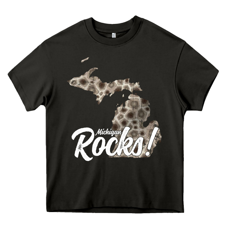 Great Lakes Shaped Men Women Petoskey Stone Michigan Rocks Pullover Ho Heavy Core Tee by linhVisuals | Teevron