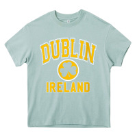 Arona womens dublin ireland varsity style shamrock green with amber print v Heavy Core Tee - linhVisuals
