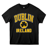 Black womens dublin ireland varsity style shamrock green with amber print v Heavy Core Tee - linhVisuals