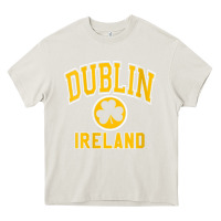Cream womens dublin ireland varsity style shamrock green with amber print v Heavy Core Tee - linhVisuals