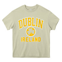 Mossy womens dublin ireland varsity style shamrock green with amber print v Heavy Core Tee - linhVisuals
