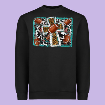 Football Cross Aztec Leopard Background Heavyweight Sweatshirt Designed By Ranaportraitstore