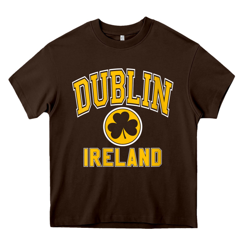 Womens Dublin Ireland Varsity Style Shamrock Green With Amber Print V Heavy Core Tee by linhVisuals | Teevron
