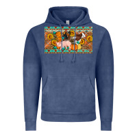 Vintage Denim Fall farm animals cow pig rooster Vintage Hoodie - Artiststas