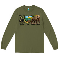 Army Green Peace Love Brown Bear Long Sleeve Tee - LillyAllenDesigns