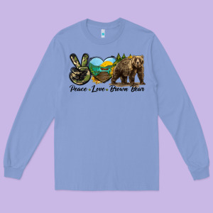 Peace Love Brown Bear Long Sleeve Tee Designed By Lillyallendesigns