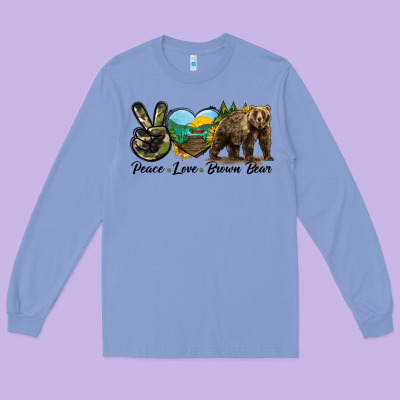 Peace Love Brown Bear Long Sleeve Tee Designed By Lillyallendesigns