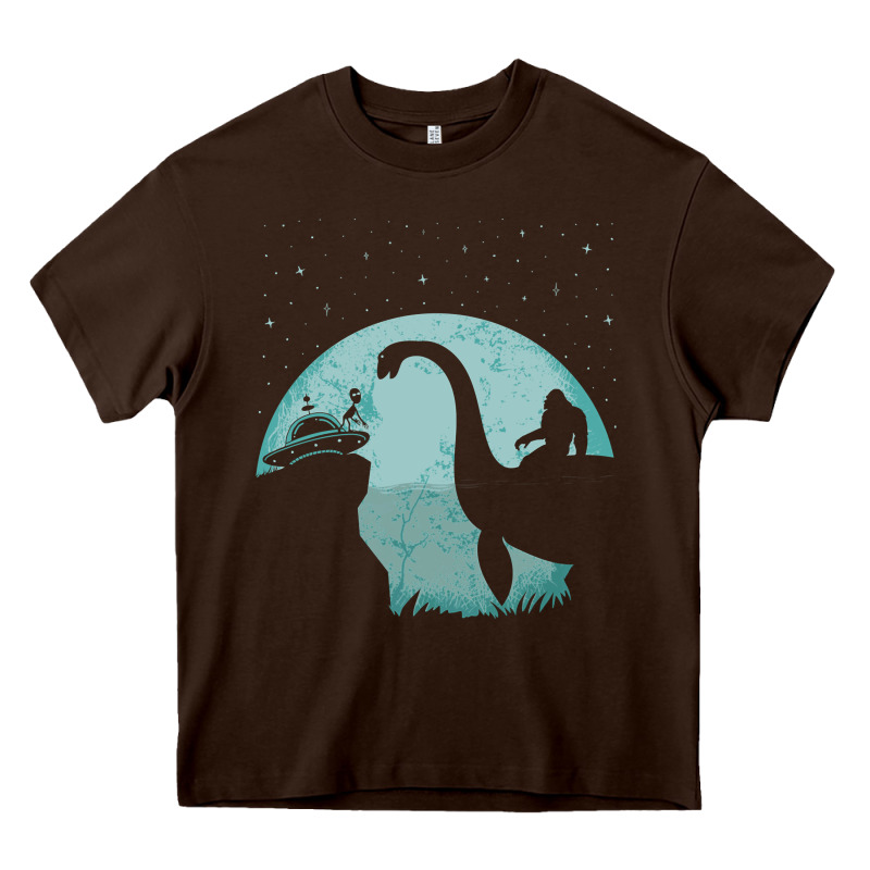 Bigfoot Riding Loch Ness Monster Sasquatch Ufo Abduction Pullover Hood Heavy Core Tee by linhVisuals | Teevron