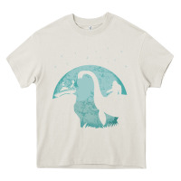 Cream bigfoot riding loch ness monster sasquatch ufo abduction pullover hood Heavy Core Tee - linhVisuals