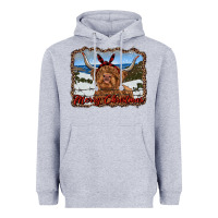 Heather Grey merry christmas highland cow with farm Heavyweight Hoodie - RanaPortraitStore