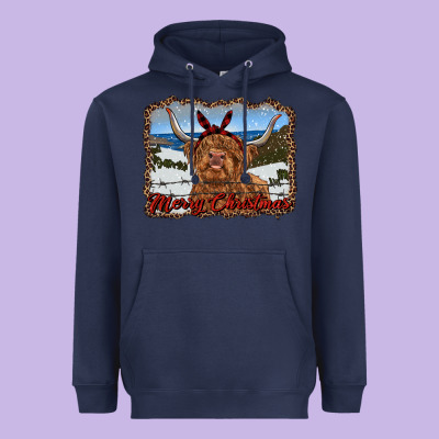 Merry Christmas Highland Cow With Farm Heavyweight Hoodie Designed By Ranaportraitstore