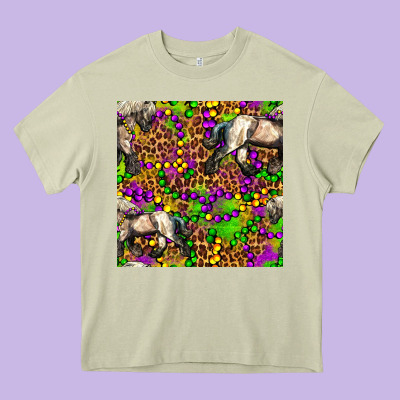 Mardi Gras Leopard Horse Seamless Pattern Heavy Core Tee Designed By Fadigitalartstudio