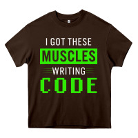 Chocolate Brown funny programmer writing code muscles meme for computer geek Heavy Core Tee - linhVisuals