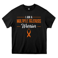 Black multiple sclerosis warrior autoimmune disease orange ribbon Heavy Core Tee - linhVisuals