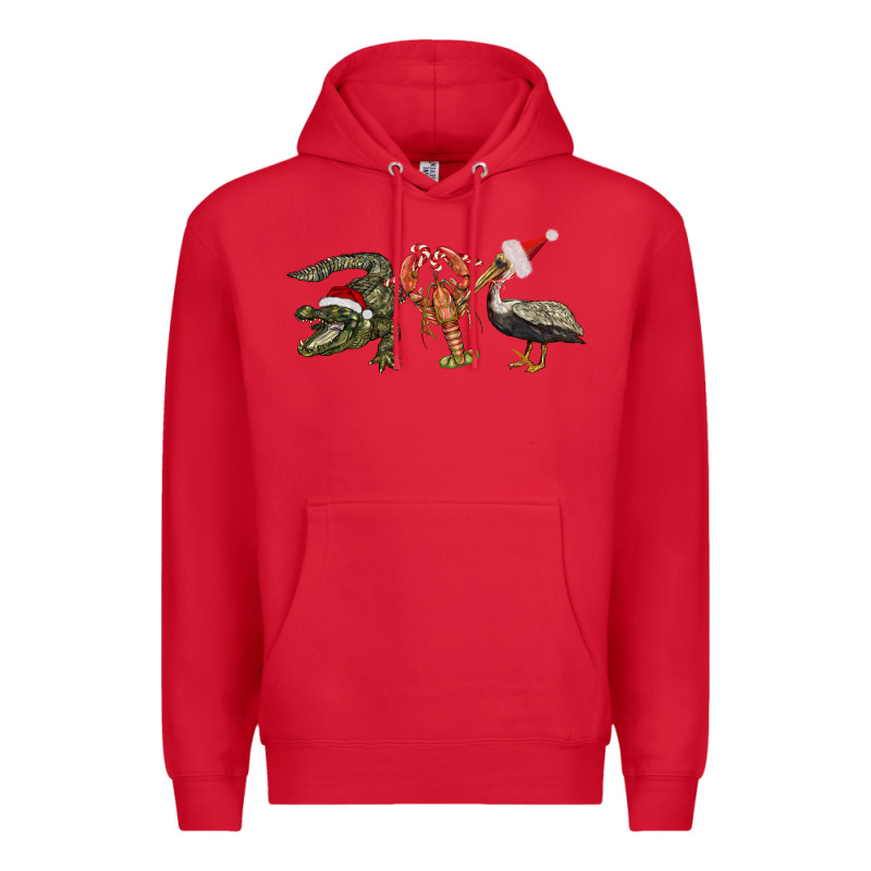 Christmas Alligator Pelican Crawfish Premium Hoodie by BarkalooDesign | Teevron
