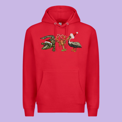 Christmas Alligator Pelican Crawfish Premium Hoodie Designed By Barkaloodesign