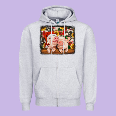 Christmas Pigs Zipper Hoodie Designed By Jasminsmagicworld