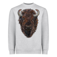 Heather Grey american bison Heavyweight Sweatshirt - RanaPortraitStore