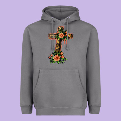 Flower Cross Heavyweight Hoodie Designed By Jasminsmagicworld