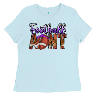 Baby Blue Football Aunt Ladies Tee - CowhideDigitalArt