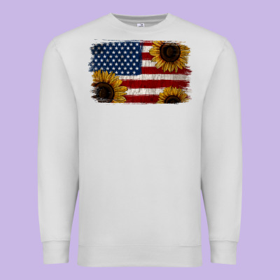 Distressed Yellow Sunflower American Flag Premium Sweatshirt Designed By Jasminsmagicworld
