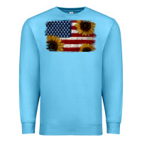 Ocean Blue Distressed Yellow Sunflower American Flag Premium Sweatshirt - Jasminsmagicworld