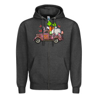 Charcoal Heather happy easter pink truck with bunny Zipper Hoodie - RanaPortraitStore