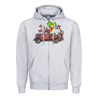 Heather Grey happy easter pink truck with bunny Zipper Hoodie - RanaPortraitStore