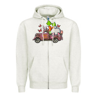 Oatmeal Heather happy easter pink truck with bunny Zipper Hoodie - RanaPortraitStore