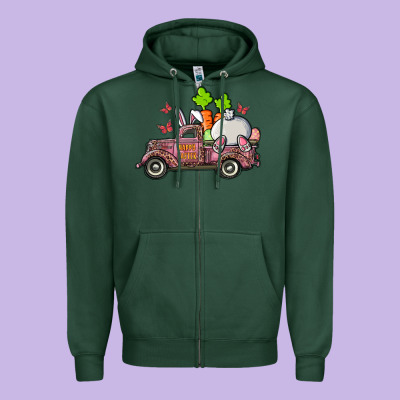 Happy Easter Pink Truck With Bunny Zipper Hoodie Designed By Ranaportraitstore