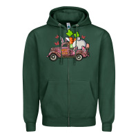 Sports Green happy easter pink truck with bunny Zipper Hoodie - RanaPortraitStore