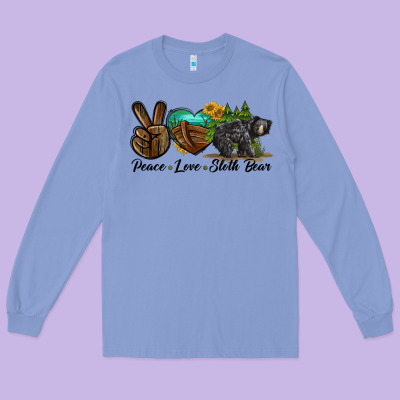 Peace Love Sloth Bear Long Sleeve Tee Designed By Lillyallendesigns