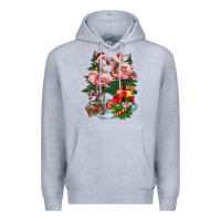 Heather Grey Christmas flamingo Premium Hoodie - BarkalooDesign