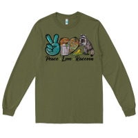 Army Green Peace love raccoon Long Sleeve Tee - LillyAllenDesigns