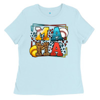 Baby Blue Leopard Softball And Baseball Mama Mother's Day Ladies Tee - LillyAllenDesigns